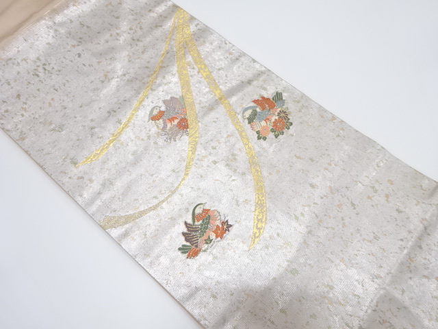 引箔　鴛鴦に草花模様織り出し名古屋帯